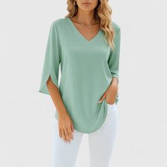 Women’s V-Neck Blouse with Split Sleeves