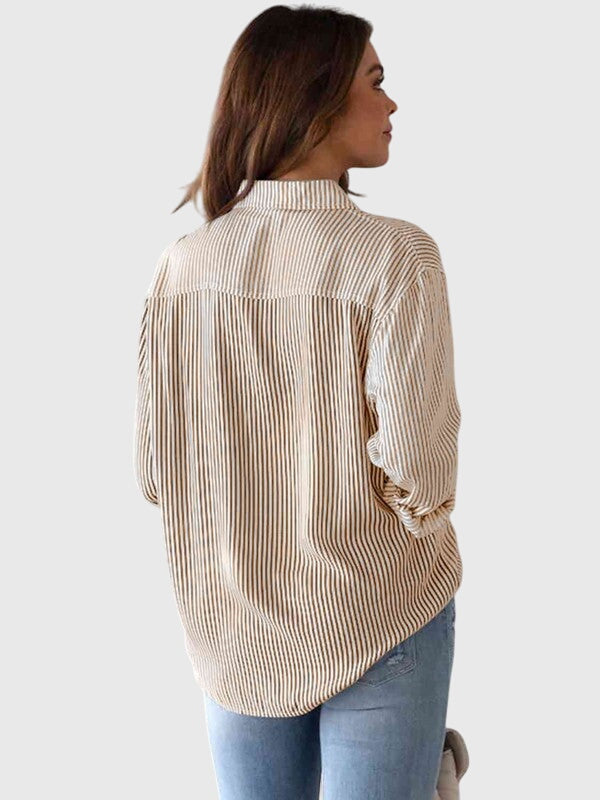 Women’s Striped Collared Shirt with Versatile Design