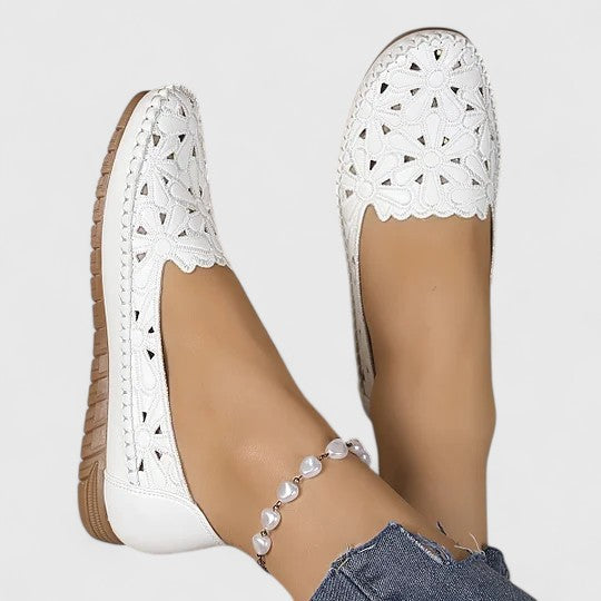 Women's Laser-Cut Floral Flat Sandals with Cushioned Footbed