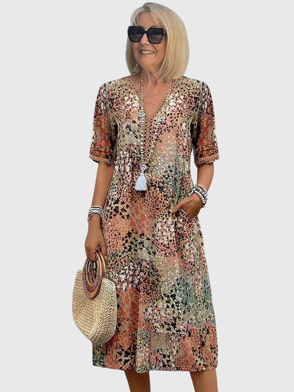Women’s Floral Midi Dress with Belly Coverage