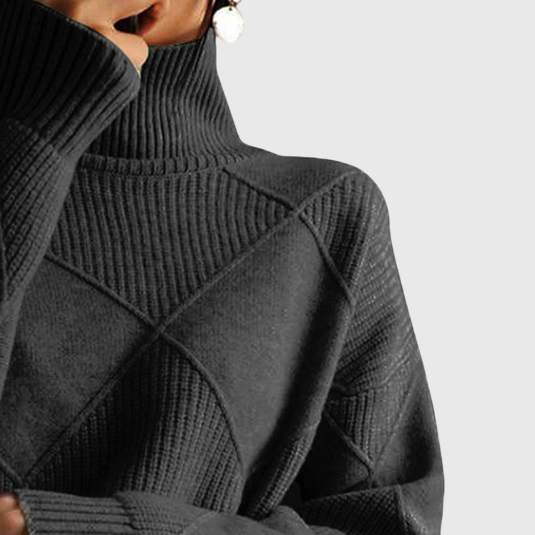 Women’s Geometric Pattern Turtleneck Sweater with Warmth