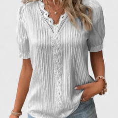 Women’s V-Neck Blouse with Hollow Short Sleeves