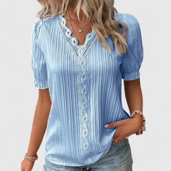 Women’s V-Neck Blouse with Hollow Short Sleeves