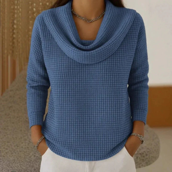 Women’s Waffle Knit Sweater with Cowl Neck