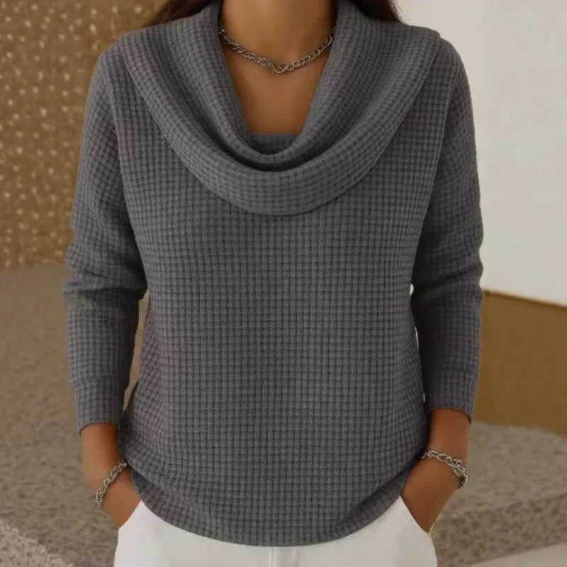 Women’s Waffle Knit Sweater with Cowl Neck