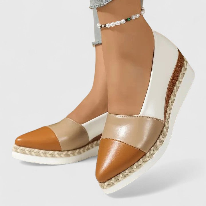 Womens Metallic Colorblock Wedge Flats – Pointed Toe Espadrille Slip-Ons