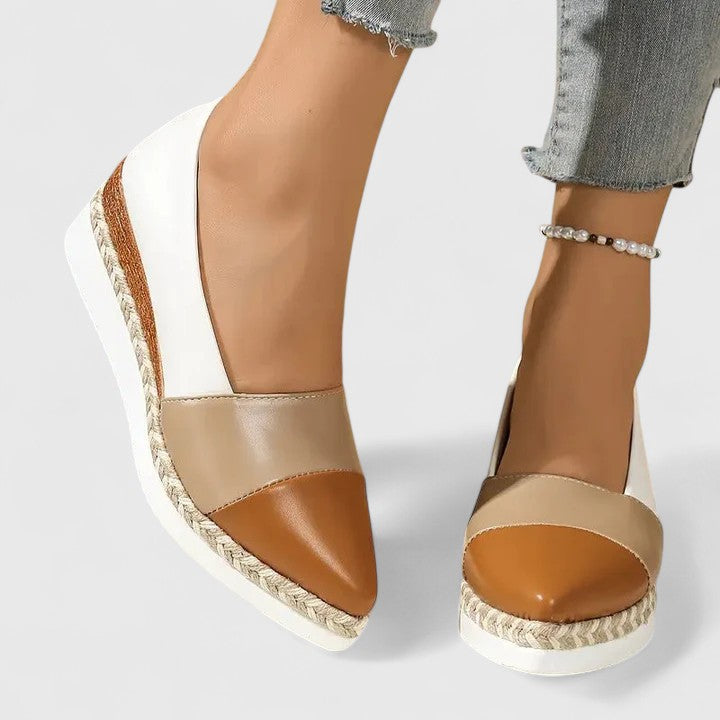 Womens Metallic Colorblock Wedge Flats – Pointed Toe Espadrille Slip-Ons