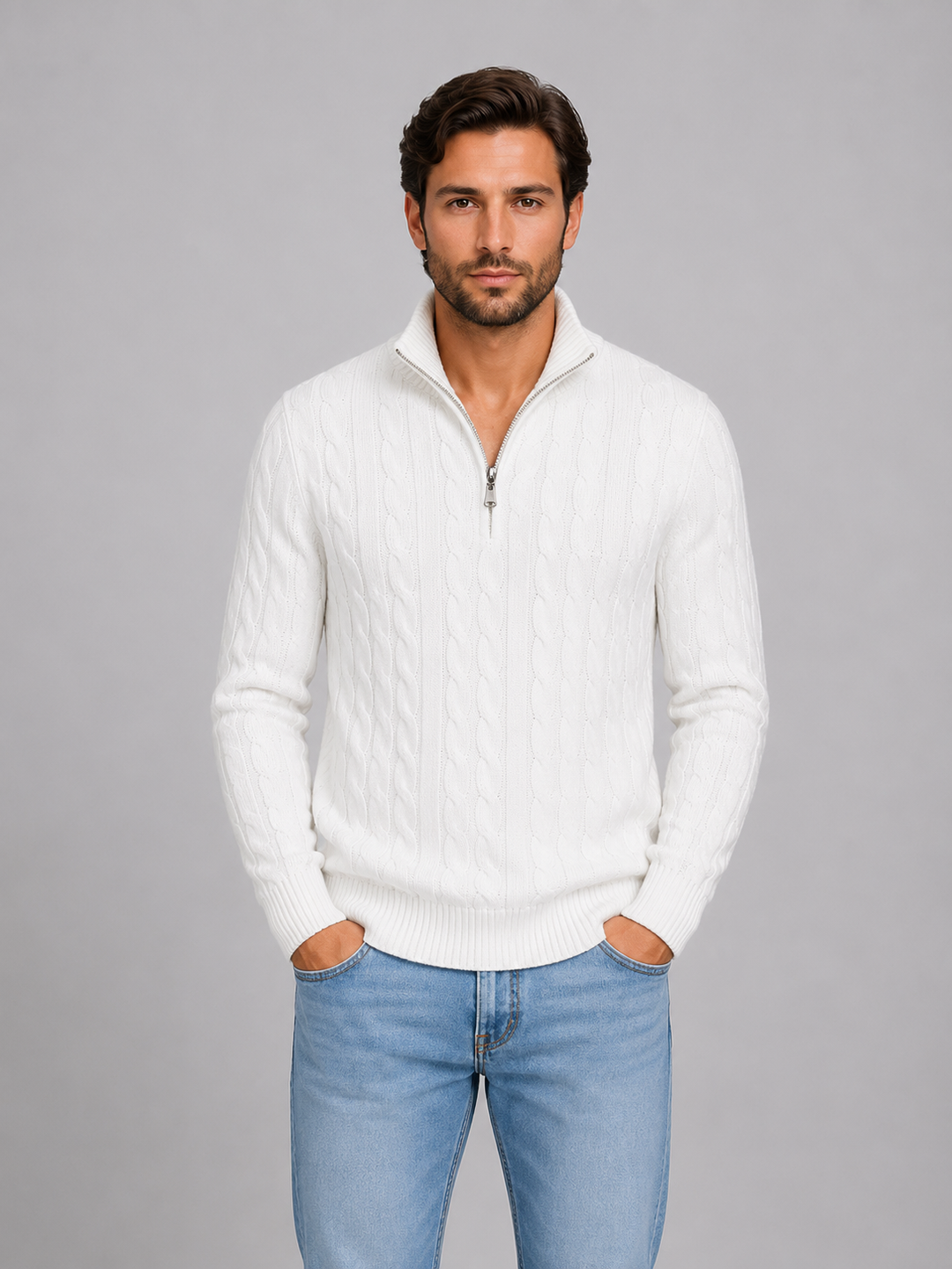 Men’s Cable Knit Jumper with Quarter Zip