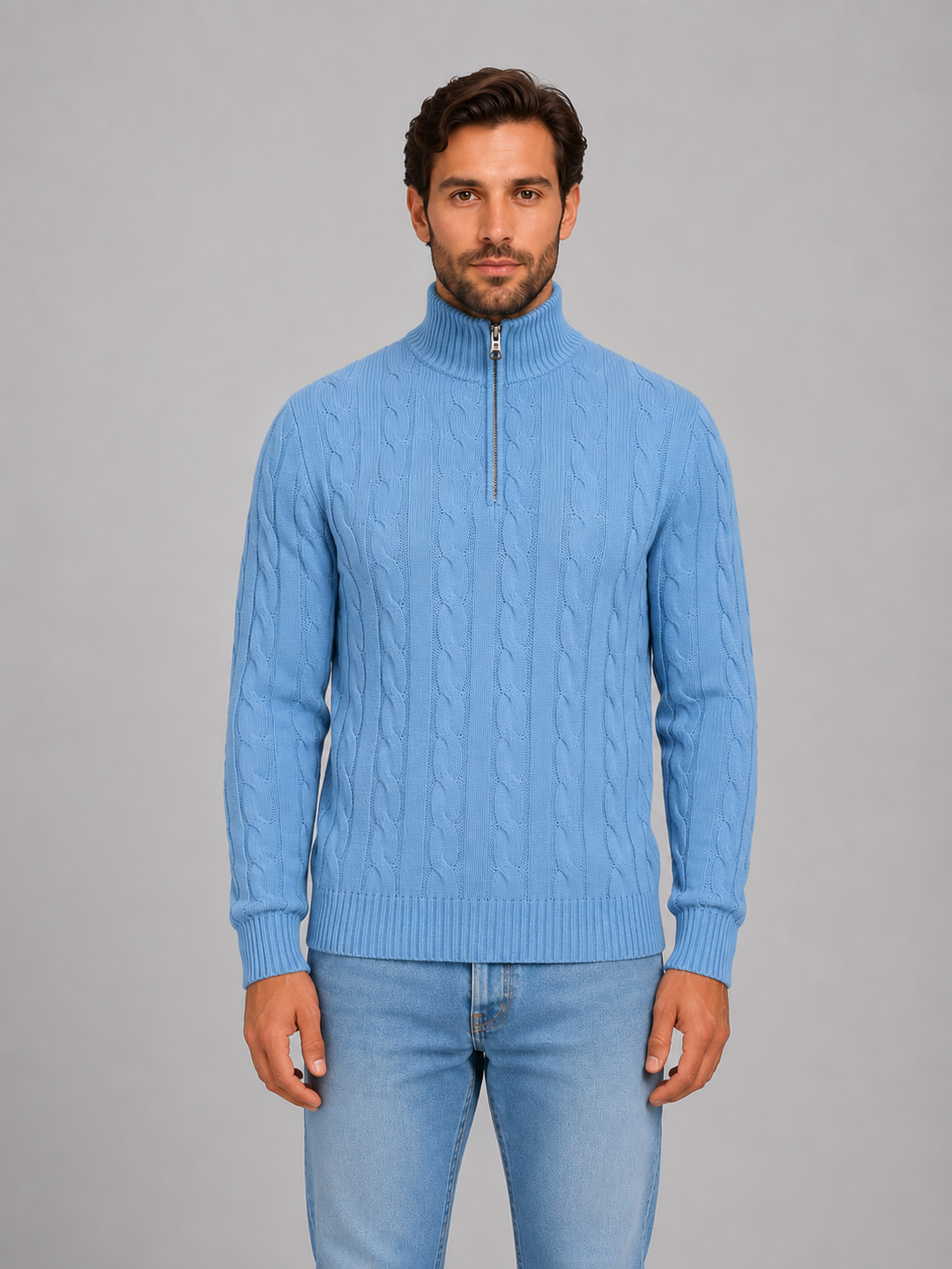 Men’s Cable Knit Jumper with Quarter Zip