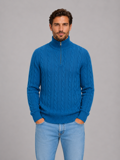 Men’s Cable Knit Jumper with Quarter Zip