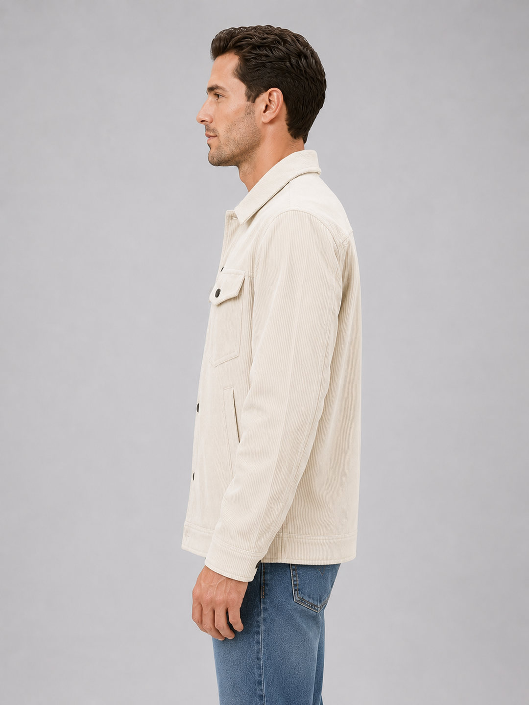 Men's Corduroy Overshirt with Snap Button Fastening