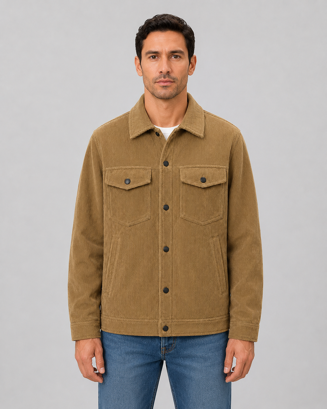 Men's Corduroy Overshirt with Snap Button Fastening