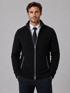 Men's Full Zip Cardigan with Funnel Neck