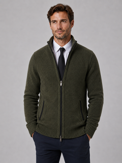 Men's Full Zip Cardigan with Funnel Neck