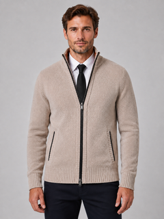 Men's Full Zip Cardigan with Funnel Neck