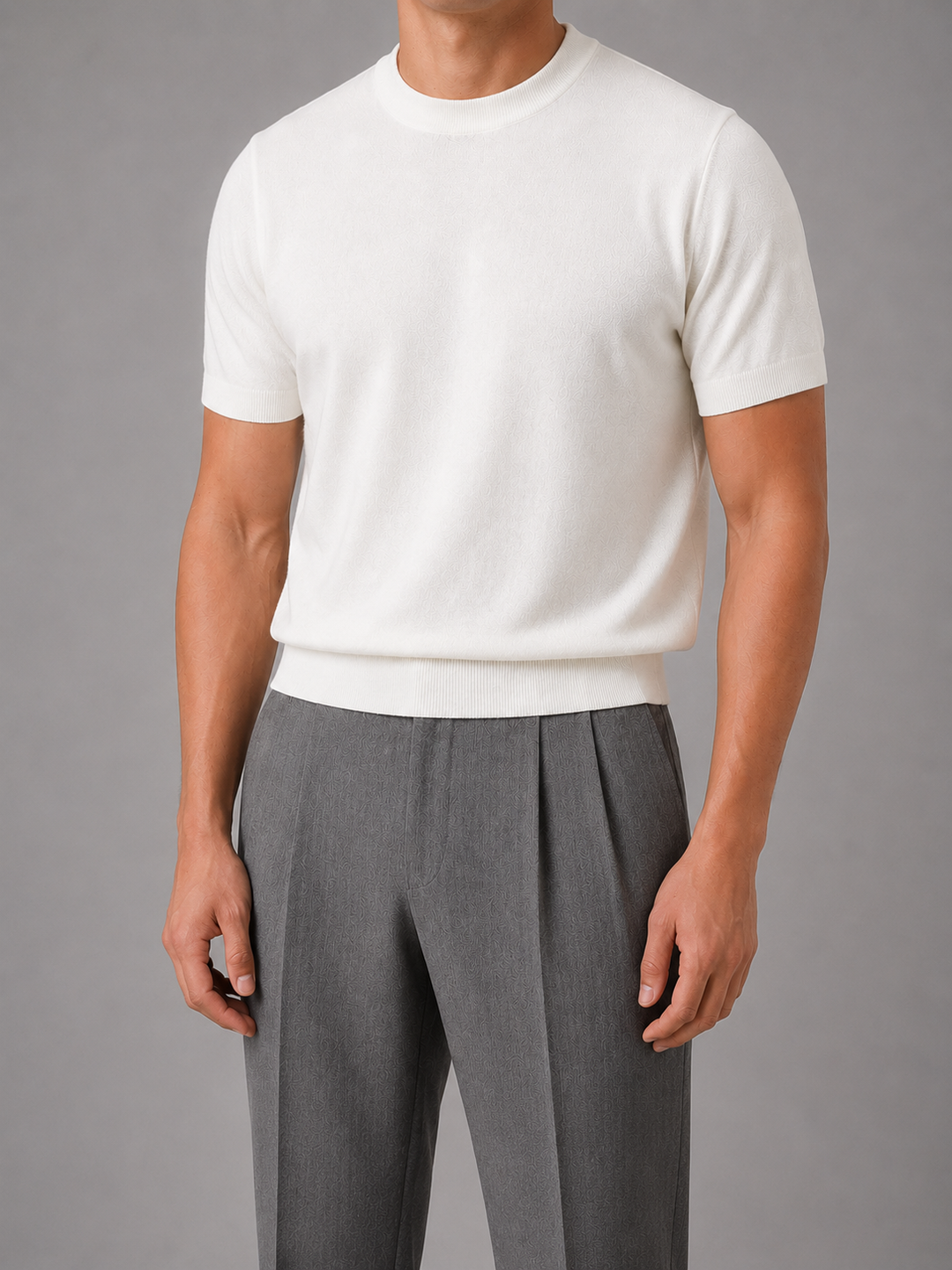 Men's Grey Knit Top with Crew Neck