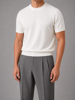 Men's Grey Knit Top with Crew Neck