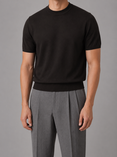 Men's Grey Knit Top with Crew Neck