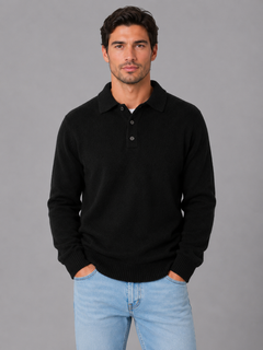 Men's Knit Polo with Button Placket Closure