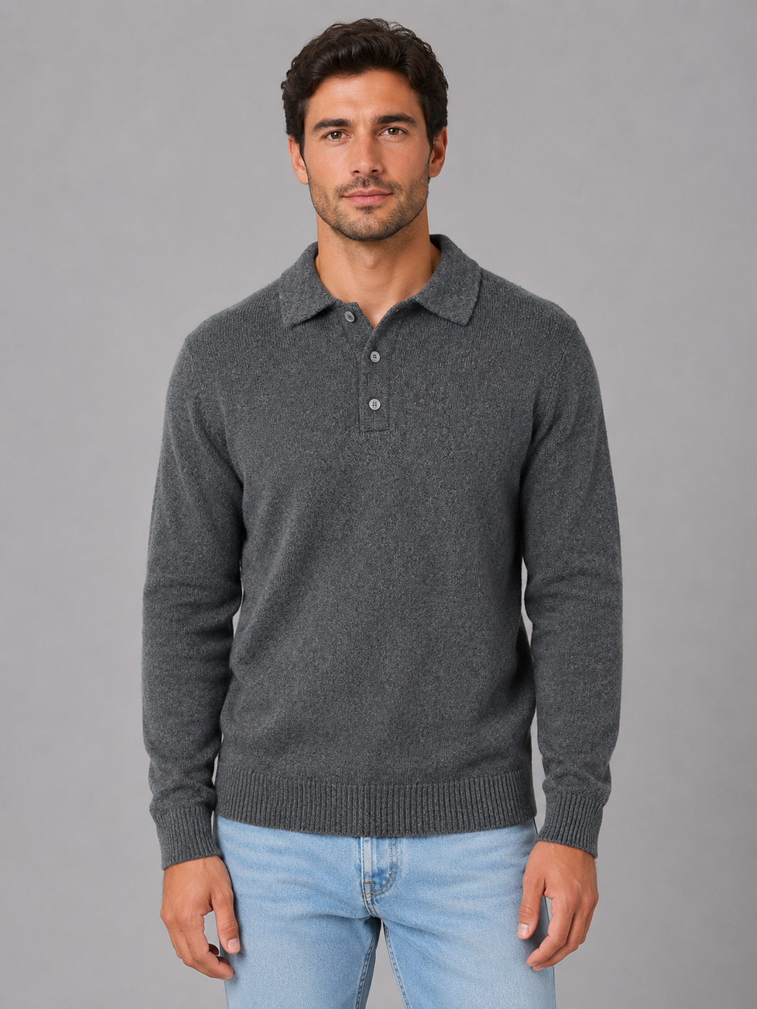 Men's Knit Polo with Button Placket Closure