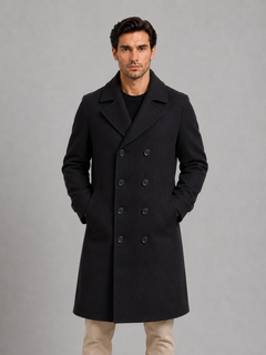 Men's Long Overcoat with Double Breasted Fastening