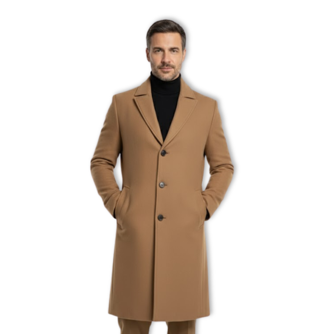 Rhys | Mid Length Wool Coat with Notch Lapel