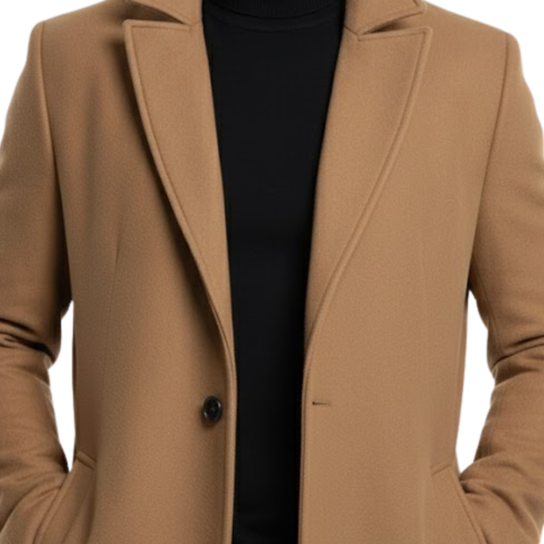 Rhys | Mid Length Wool Coat with Notch Lapel