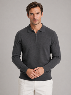 Men's Quarter Zip Jumper - Ribbed Cuff Long Sleeve Sweater