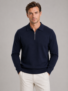 Men's Quarter Zip Jumper - Ribbed Cuff Long Sleeve Sweater
