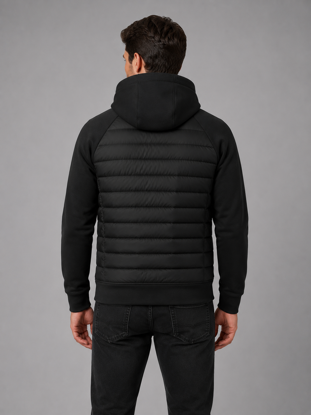 Men's Quilted Hooded Jacket with Zip Pockets