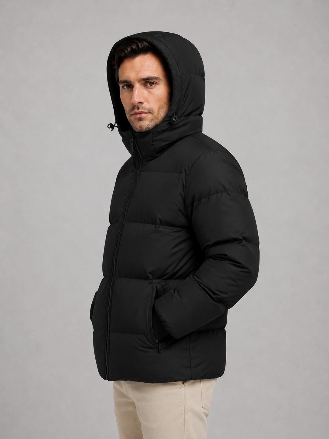 Men's Quilted Puffer Coat with Zip Closure
