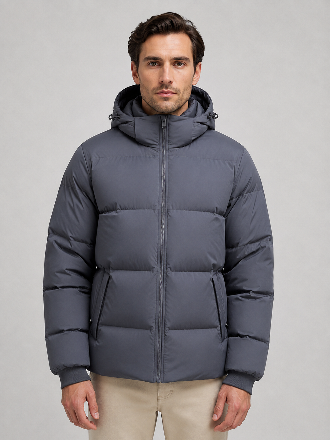 Men's Quilted Puffer Coat with Zip Closure