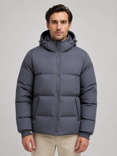 Men's Quilted Puffer Coat with Zip Closure