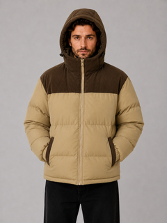 Men's Quilted Puffer Jacket with Ribbed Trim