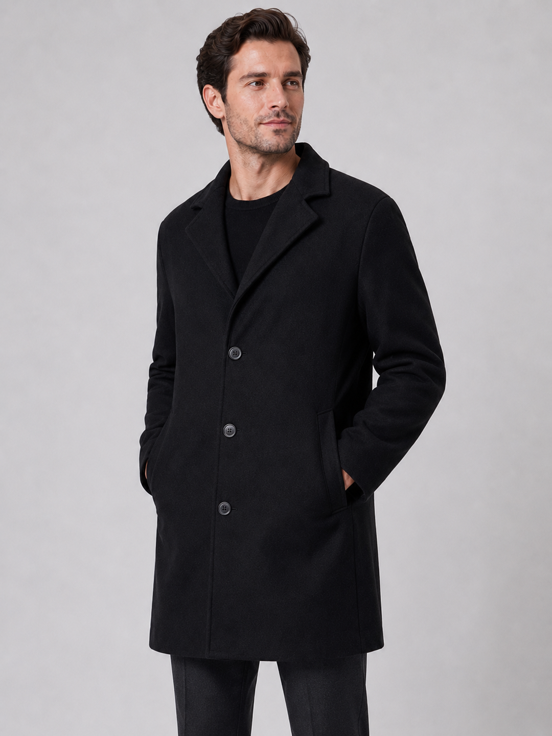 Men's Single Breasted Overcoat with Button Fastening