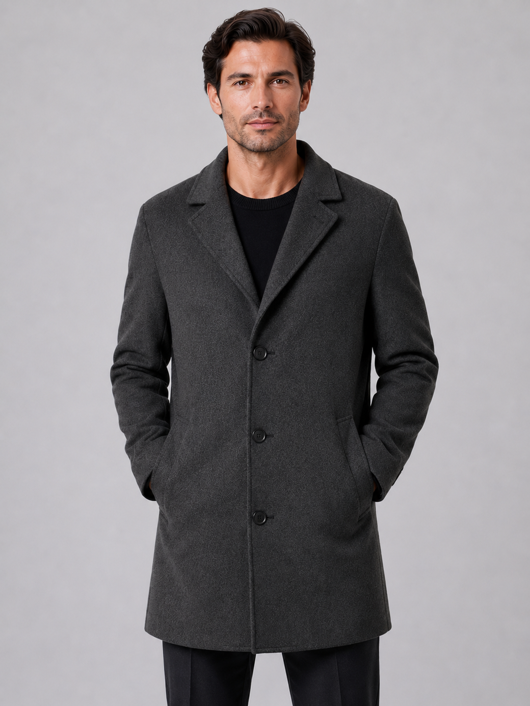 Men's Single Breasted Overcoat with Button Fastening