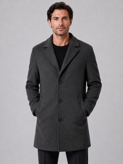 Men's Single Breasted Overcoat with Button Fastening