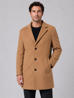 Men's Single Breasted Overcoat with Button Fastening