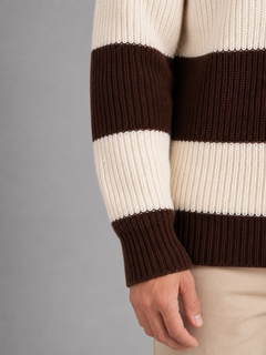 Men's Striped Polo Jumper with Three-Button Placket