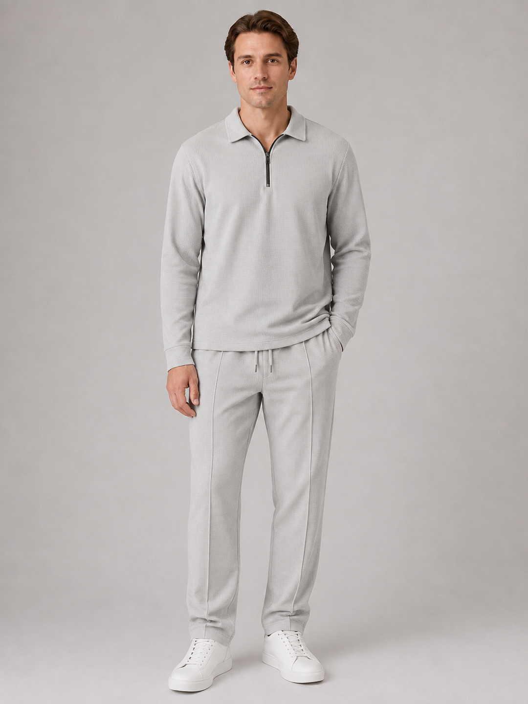 Men’s Textured Long Sleeve Top with Drawstring Trousers