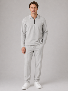 Men’s Textured Long Sleeve Top with Drawstring Trousers