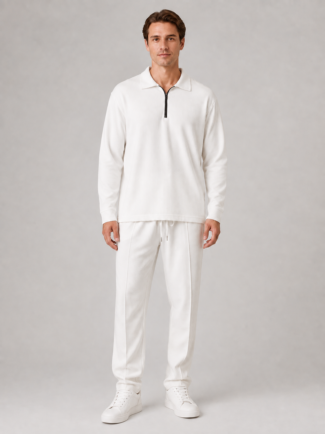 Men’s Textured Long Sleeve Top with Drawstring Trousers