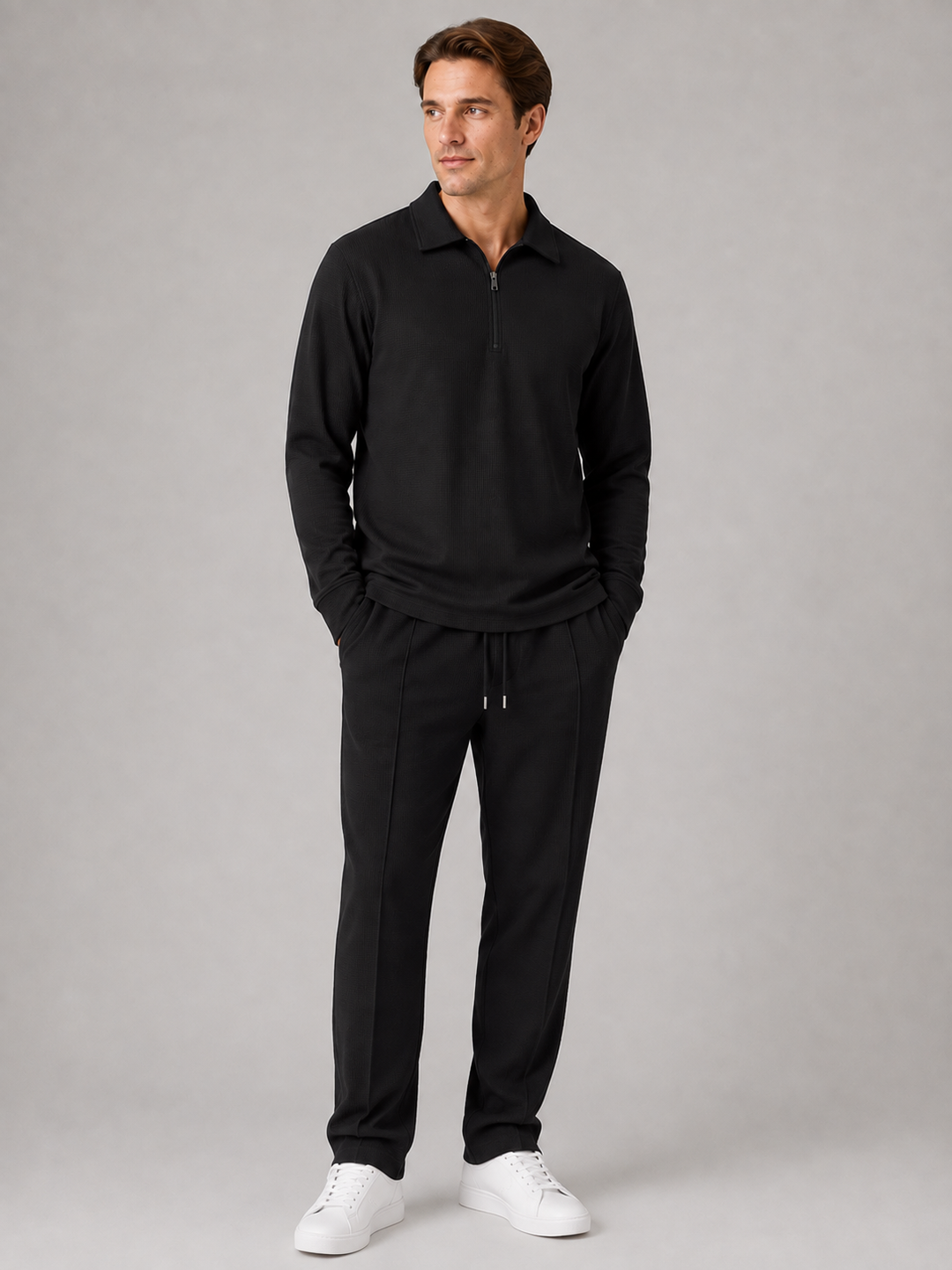 Men’s Textured Long Sleeve Top with Drawstring Trousers