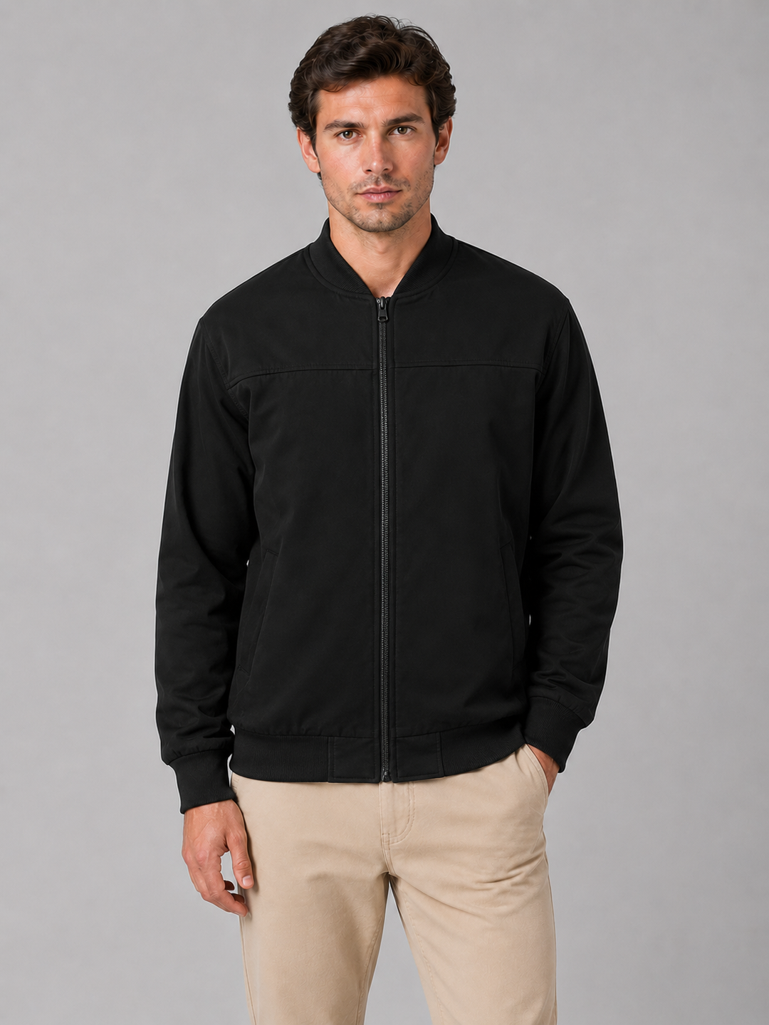 Men's Zip Bomber Jacket with Side Pockets