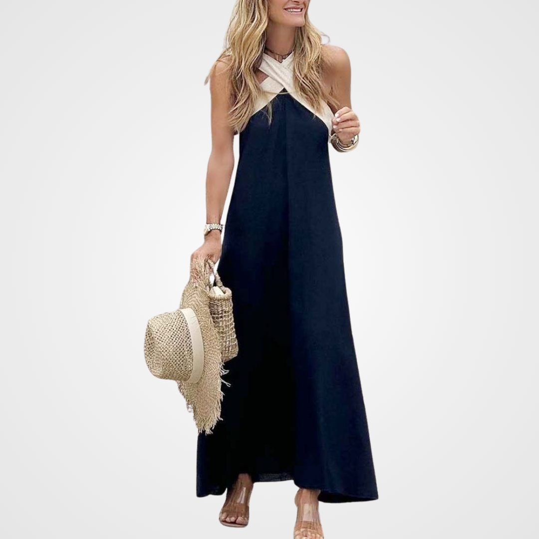 Women’s Cross-Neck Dress with Halter Accent