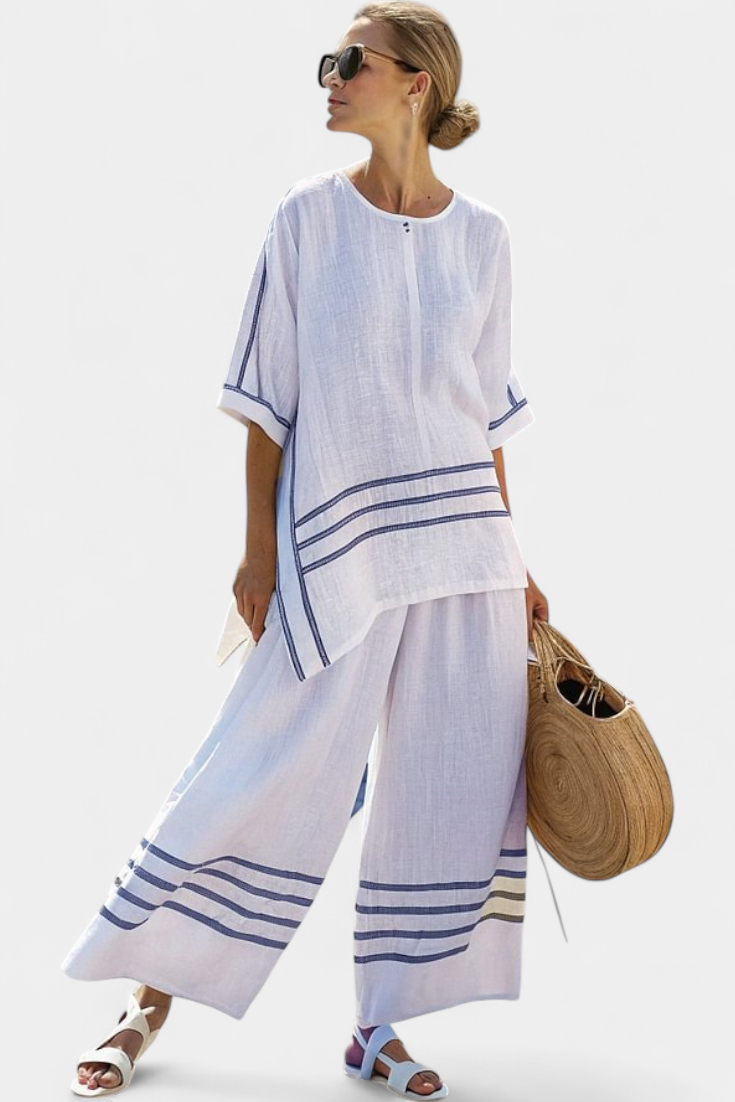Wynric | Women’s Sophisticated Striped Set with Asymmetrical Top