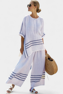 Wynric | Women’s Sophisticated Striped Set with Asymmetrical Top