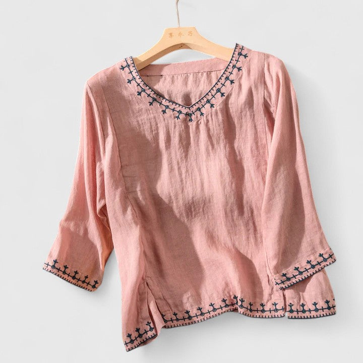 Women’s Elegant V-Neck Blouse with Embroidery