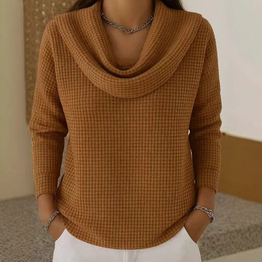 Women’s Waffle Knit Sweater with Cowl Neck