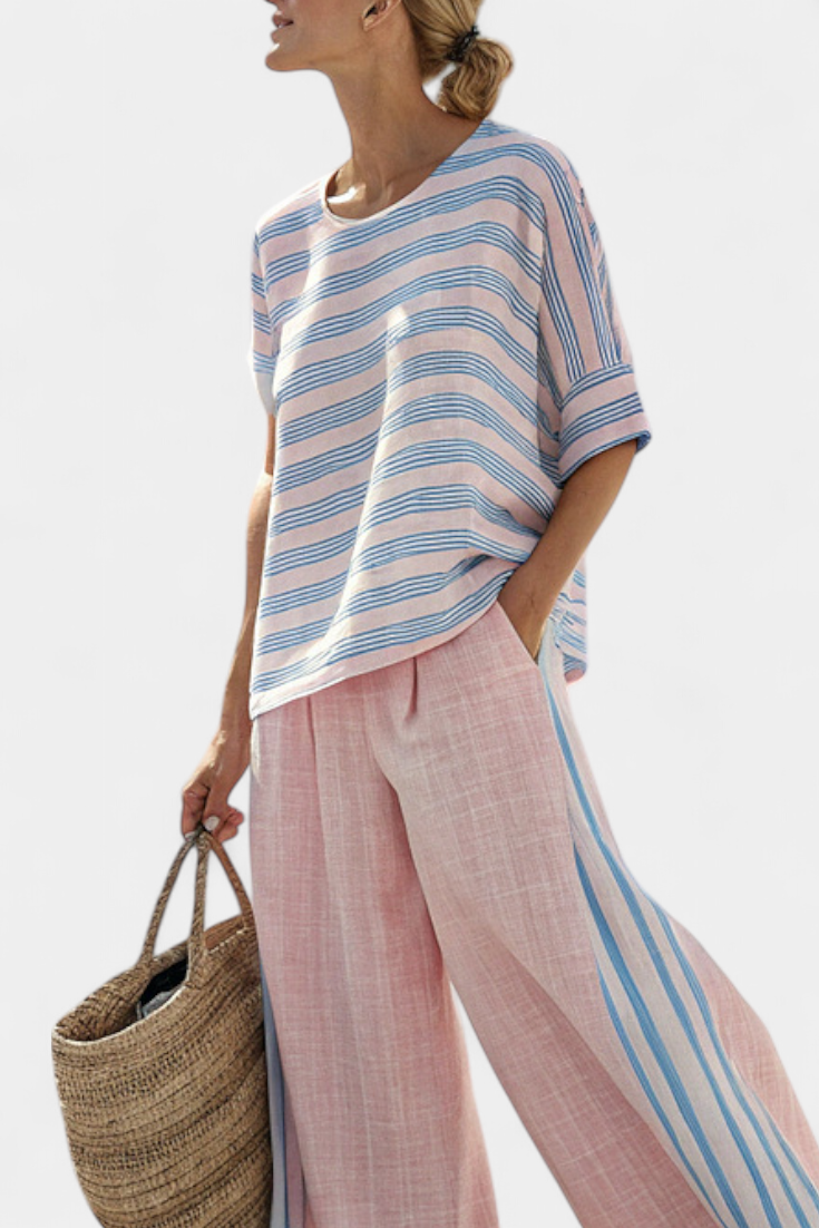 Women’s Striped Blouse with Soft Pants